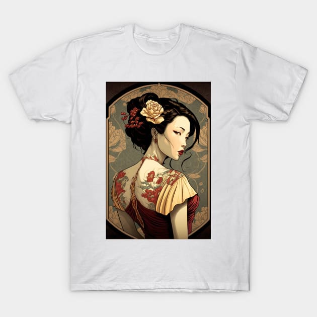 Beautiful Lady Wearing Qi Pao T-Shirt by ArtNouveauChic